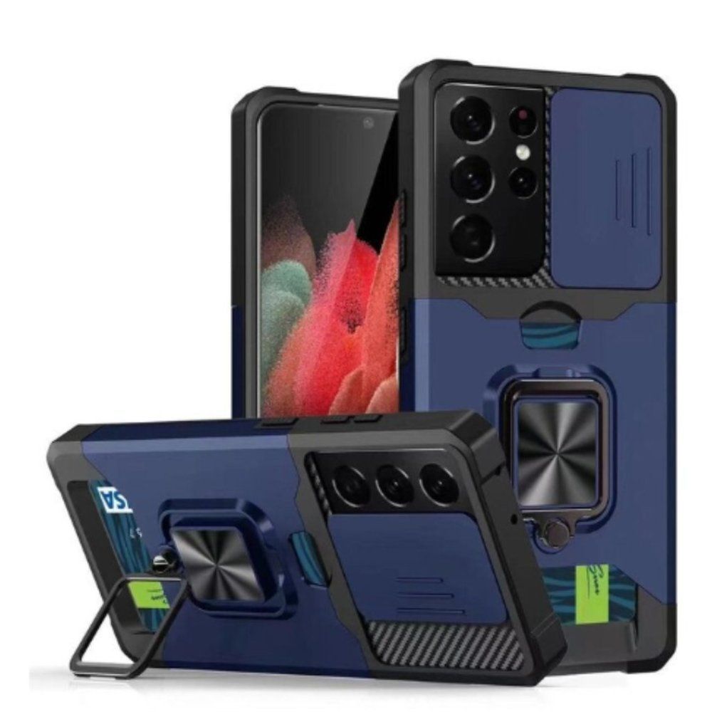Galaxy S21 Ultra Dark Blue Case with Kickstand and Protective wallet slot